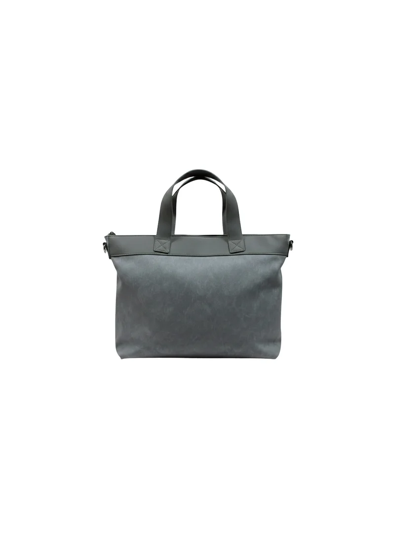 دكني حقيبة كروس بودي نسائية  بشعار بارز وحزام قابل للتعديل - رمادي